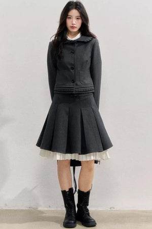 Lead Grey Preppy Blazer Skirt Set-Up