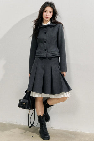 Lead Grey Preppy Blazer Skirt Set-Up