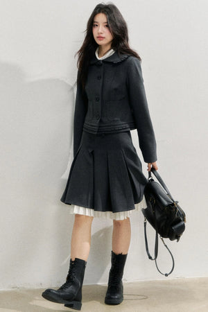 Lead Grey Preppy Blazer Skirt Set-Up