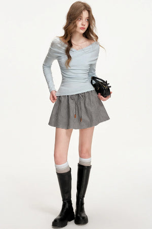 Leather Color-Block A-Line Skirt