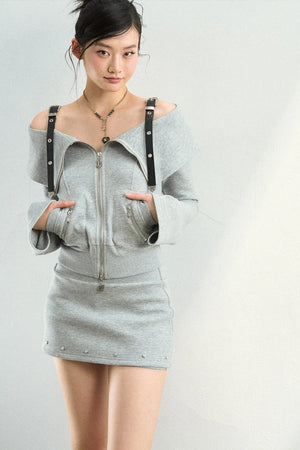 Leather-Trimmed Off-Shoulder Set-Up