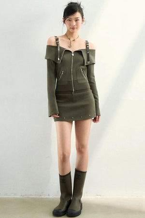 Leather-Trimmed Off-Shoulder Set-Up