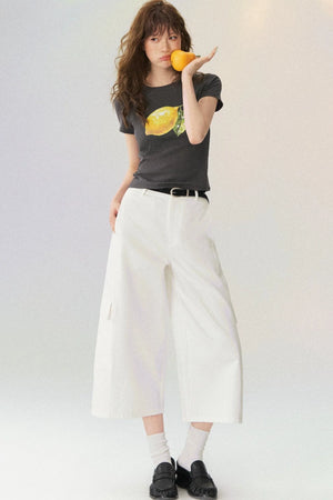 Lemon Print Short-Sleeved Blouse
