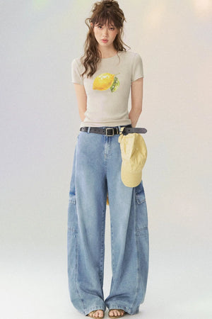 Lemon Print Short-Sleeved Blouse