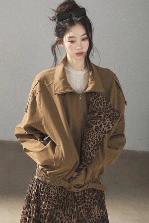 Leopard Lined Faux Suede Trench Coat