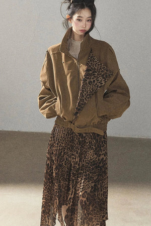 Leopard Lined Faux Suede Trench Coat