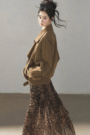 Leopard Lined Faux Suede Trench Coat