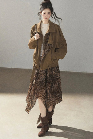 Leopard Lined Faux Suede Trench Coat