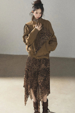 Leopard Lined Faux Suede Trench Coat