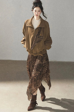 Leopard Lined Faux Suede Trench Coat