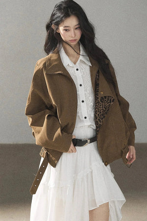 Leopard Lined Faux Suede Trench Coat