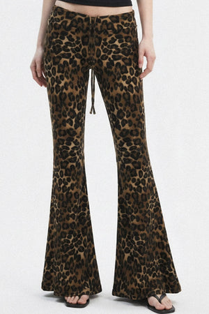 Leopard Print Drawstring Foldable Waist Flared Pants