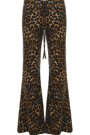 Leopard Print Drawstring Foldable Waist Flared Pants