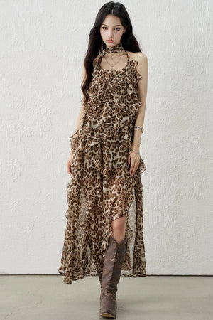 Leopard Print Halter Dress Set