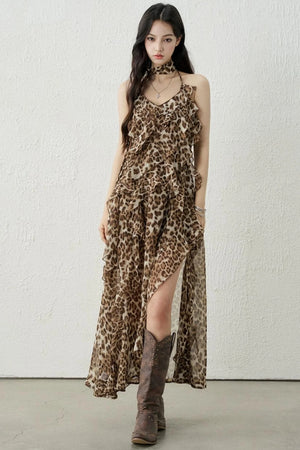 Leopard Print Halter Dress Set