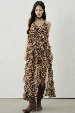 Leopard Print Halter Dress Set
