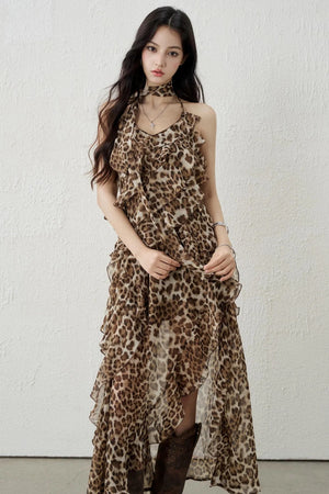 Leopard Print Halter Dress Set