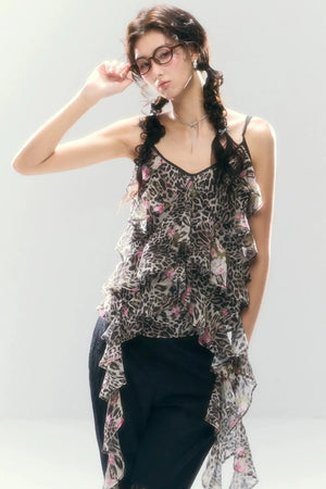 Leopard Print Irregular Chiffon Vest