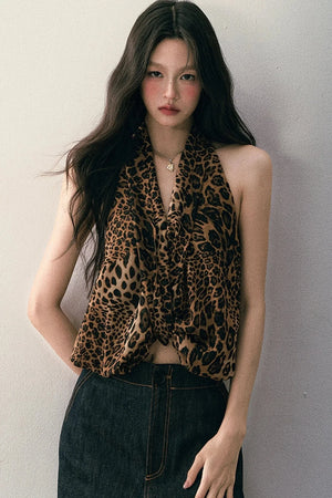 Leopard Print Knotted Halter Top