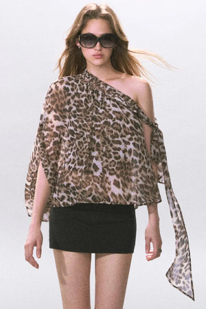 Leopard Print Off-Shoulder Chiffon Vest