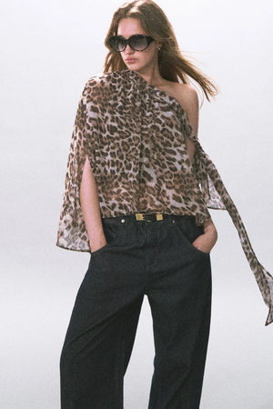 Leopard Print Off-Shoulder Chiffon Vest