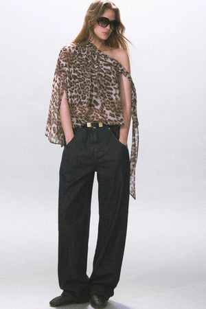 Leopard Print Off-Shoulder Chiffon Vest