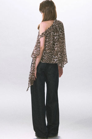 Leopard Print Off-Shoulder Chiffon Vest