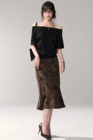 Leopard Print Satin Skirt