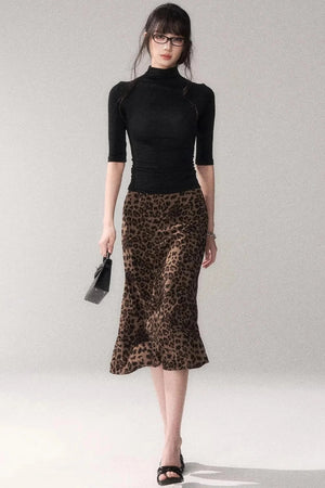 Leopard Print Satin Skirt