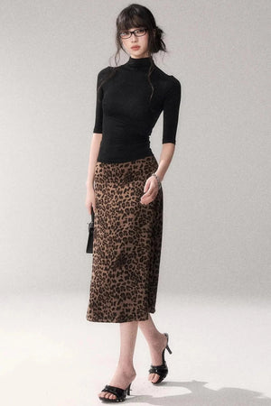 Leopard Print Satin Skirt