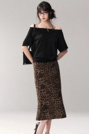 Leopard Print Satin Skirt