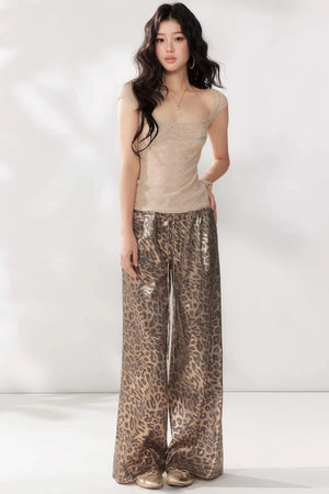 Leopard Print Wide-Leg Pants