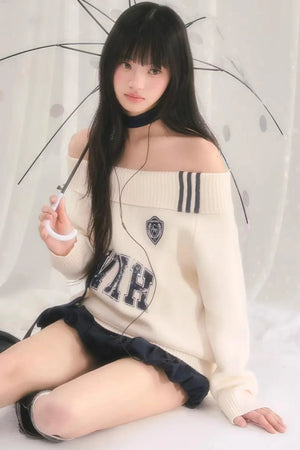 Letter Knit One-Shoulder Sweater