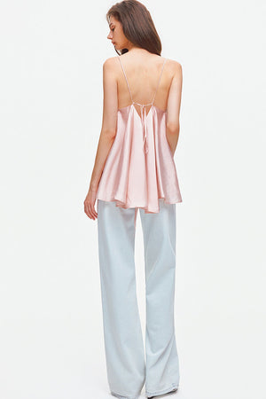 Light Blue Lyocell Cotton Blend Wide Leg Jeans