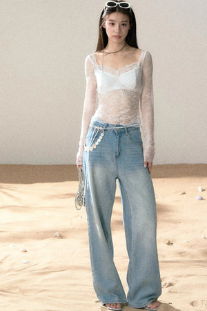 Light Blue Wide-Leg Denim Pants