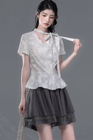 Light Gray-Green Double-Breasted Blouse