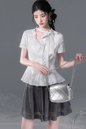 Light Gray-Green Double-Breasted Blouse