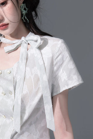 Light Gray-Green Double-Breasted Blouse
