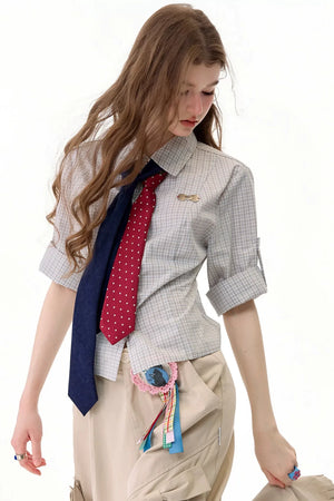 Light Gray Plaid Short Sleeve Shirt
