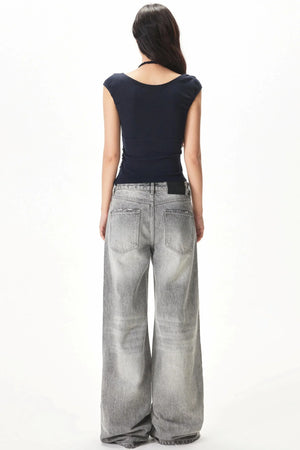 Light Gray Rhinestone Wide-Leg Pants