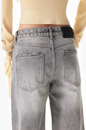 Light Gray Rhinestone Wide-Leg Pants