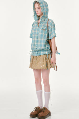 Light Green Plaid Hooded Ruffled Shirt
