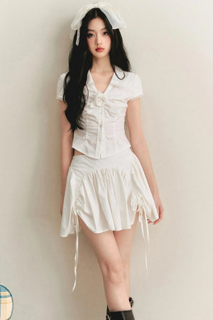 Light Lace-Up Pleated Skirt Set-Up