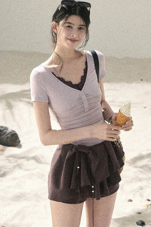 Light Purple Lace V-Neck Top