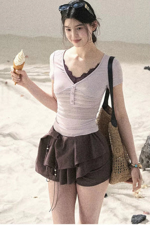 Light Purple Lace V-Neck Top