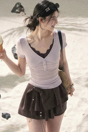 Light Purple Lace V-Neck Top