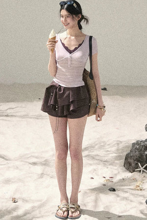 Light Purple Lace V-Neck Top