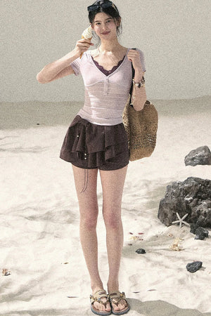 Light Purple Lace V-Neck Top