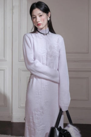 Light Purple Wool Floral Dress Set