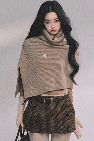 Lightweight Knit Shawl Turtleneck Sweater Set
